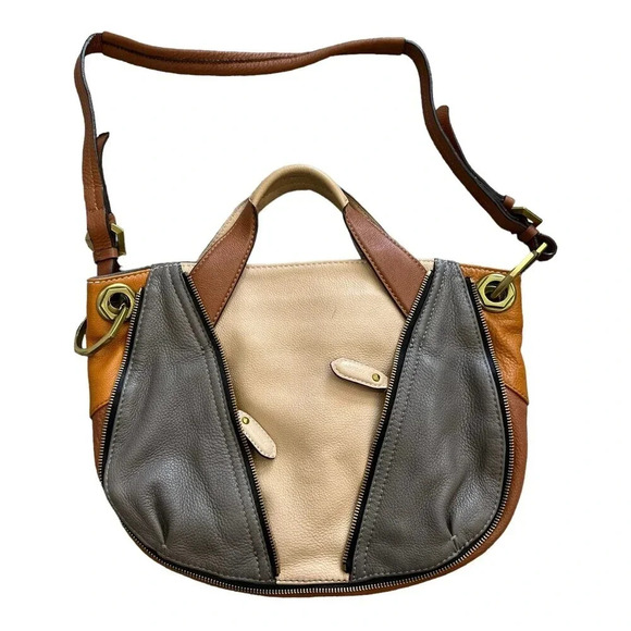 OrYany Beige Gray Colorblock Liam Leather Crossbody Bag - Picture 1 of 7